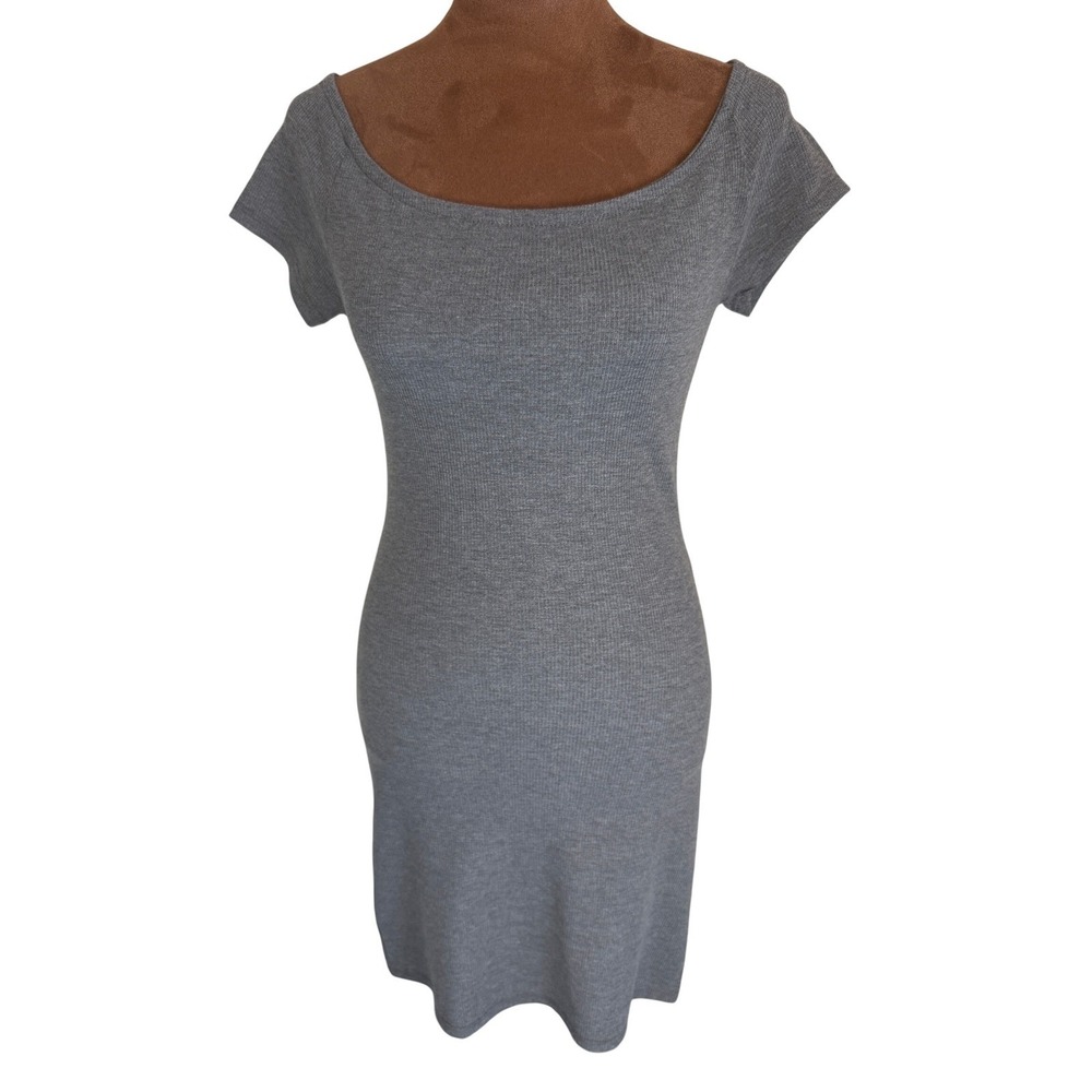 AntiStar Ribbed Knit Dress Women's XS Gray Short Sleeve Boat Neck Bodycon NWOT